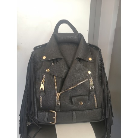 Bolso Mochila diseño Chaqueta Rockera con Flecos